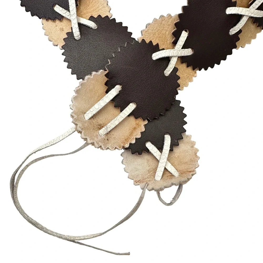 Vintage 1970s Leather Disc Belt Boho Hippie Festival Tie Waist Belt Earth Tones